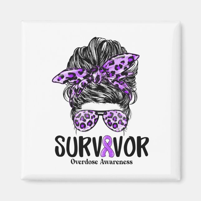 Leopard Messy Bun Women Survivor Overdose Awarenes Magnet (Front)