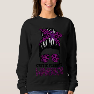 Leopard Messy Hair Bun Cystic Fibrosis Awareness W Sweatshirt