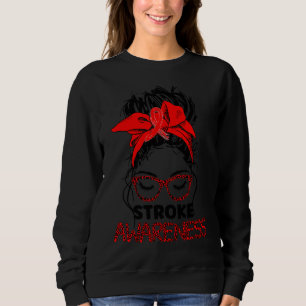 Leopard Messy Hair Bun Stroke Awareness Survivor W Sweatshirt
