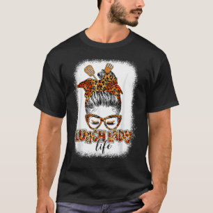 Leopard Mesy Bun Lunch Lady Blessed Lunch Lady Tha T-Shirt