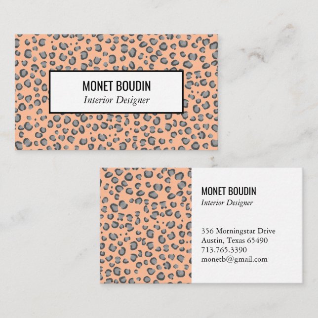 Leopard Modern Animal Print Grey Peach Fuzz Pink  Business Card (Front/Back)