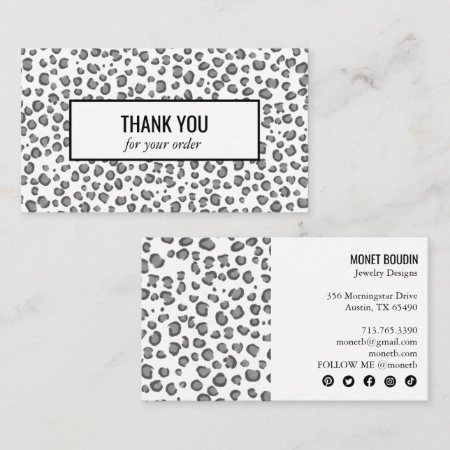 Leopard Modern Animal Print Social Media Icons Business Card (Front/Back)