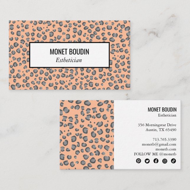 Leopard Modern Animal Print Social Media Icons  Business Card (Front/Back)