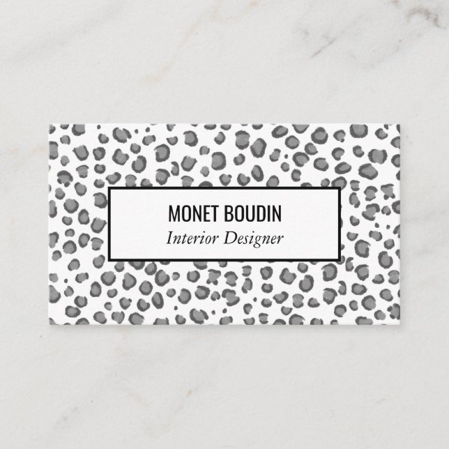 Leopard Modern Custom Black White Animal Print Business Card (Front)
