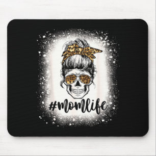 Leopard mom life cute messy bun girls skull mouse mat