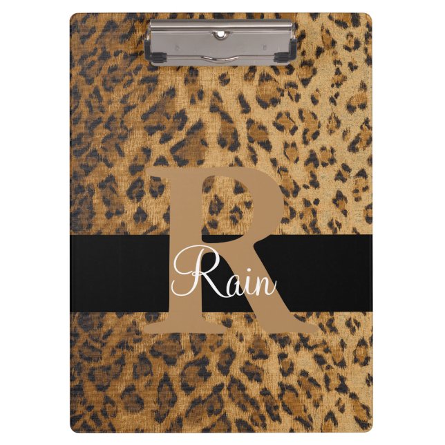 Leopard Monogram Initial Letter R Clipboard (Front)