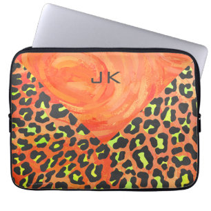 Leopard Monogram Orange and Yellow Print Laptop Sleeve
