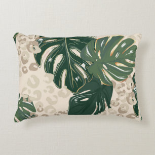 Leopard Monstera: Jungle Print Vintage. Decorative Cushion