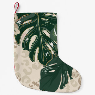 Leopard Monstera: Jungle Print Vintage. Small Christmas Stocking