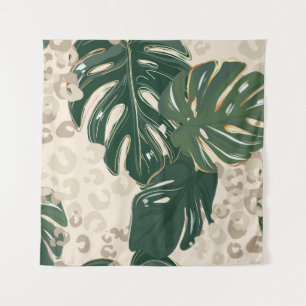 Leopard Monstera: Jungle Print Vintage. Tapestry