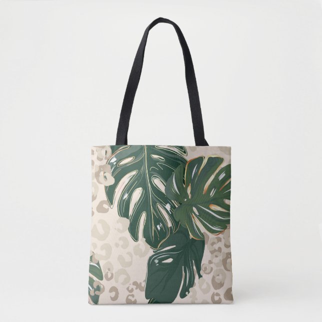 Leopard Monstera: Jungle Print Vintage. Tote Bag (Front)