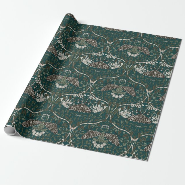 Leopard Moth and Honeysuckle Botanical Vintage  Wrapping Paper (Unrolled)