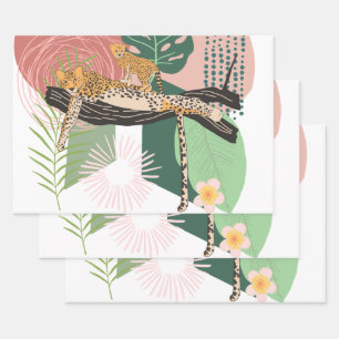 Leopard Mum and Baby Hanging In A Tree Wrapping Paper Sheet