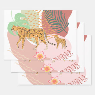 Leopard Mum and Baby In the Jungle Wrapping Paper Sheet