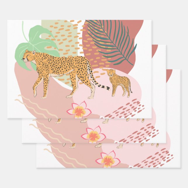 Leopard Mum and Baby In the Jungle Wrapping Paper Sheet (Set)