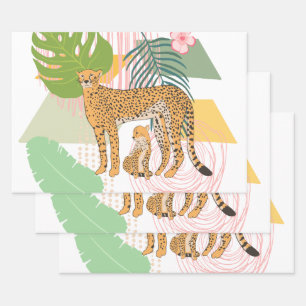 Leopard Mum and Baby In the Jungle Wrapping Paper Sheet