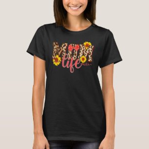 Leopard Mum Life Sunflower Women Mother's Day T-Shirt