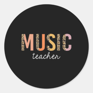 Leopard Music Teacher Cute Ck To School Supplies W Classic Round Sticker