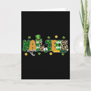 Leopard Nail Tech Life Shamrock Funny St Patricks Card