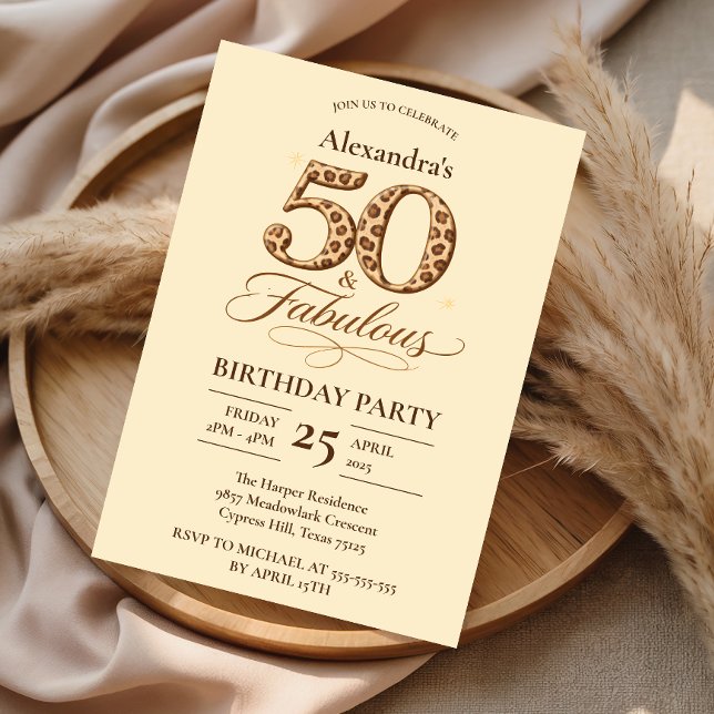 Leopard Neutral 50 & Fabulous Birthday Invitation (Creator Uploaded)