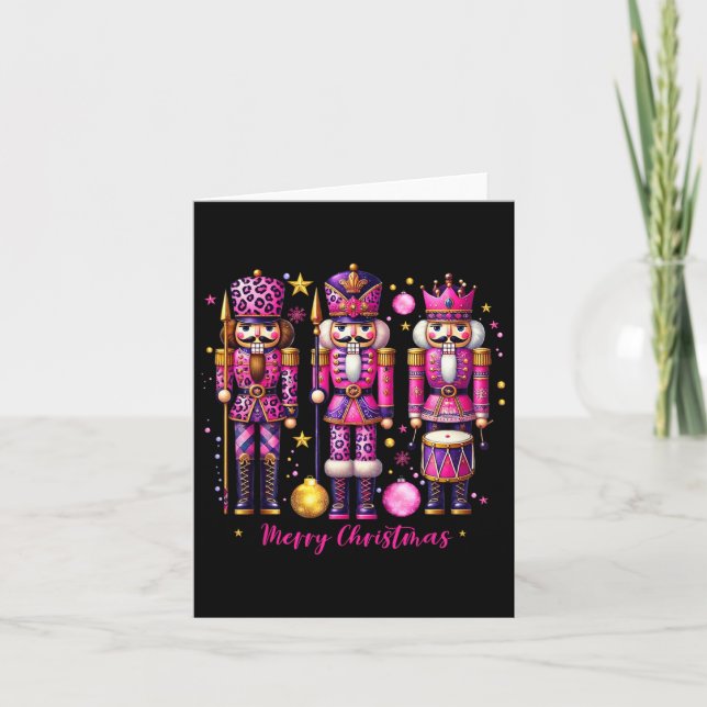 Leopard Nutcracker Pink Christmas 2024 Xmas Pajama Card (Front)