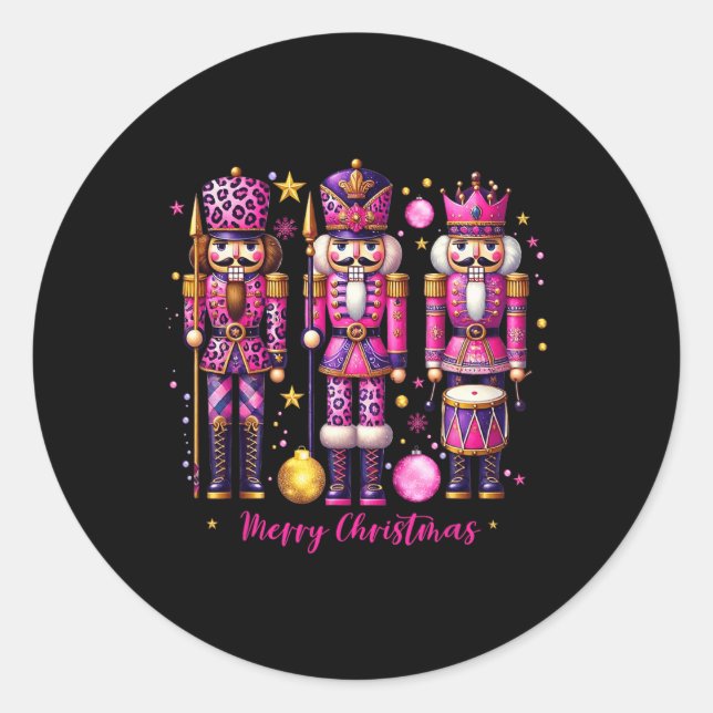 Leopard Nutcracker Pink Christmas 2024 Xmas Pajama Classic Round Sticker (Front)