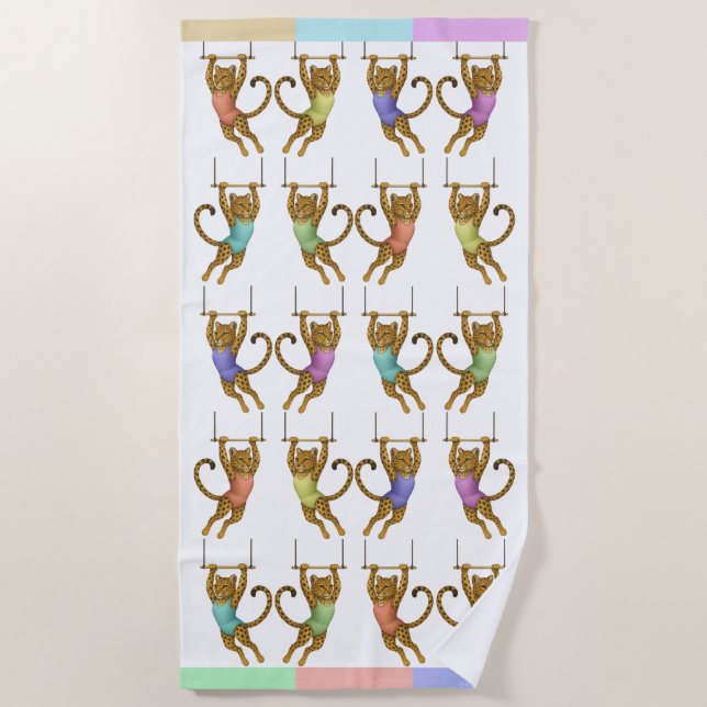 Leopard on a trapeze Beach Towel (Front)