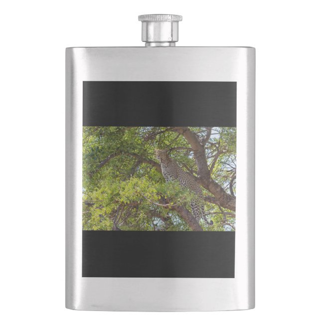 Leopard on a tree hip flask (Front)