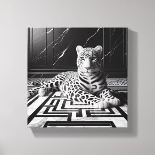 Leopard on Black and White Canvas Print