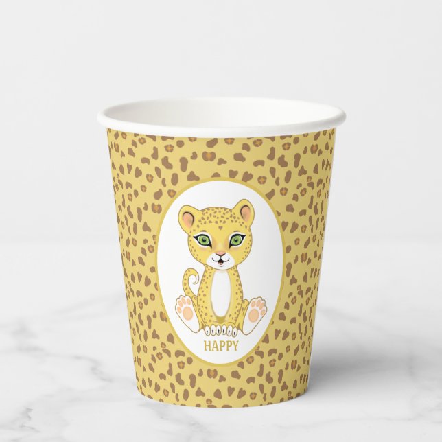  Leopard on Brown & Golden Beige Party Paper Cups (Back)