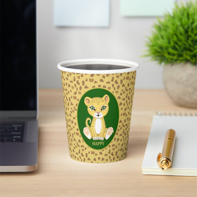  Leopard on Green Brown & Golden Beige Party Paper Cups (Insitu)