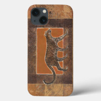 Leopard on Orange and Brown Background