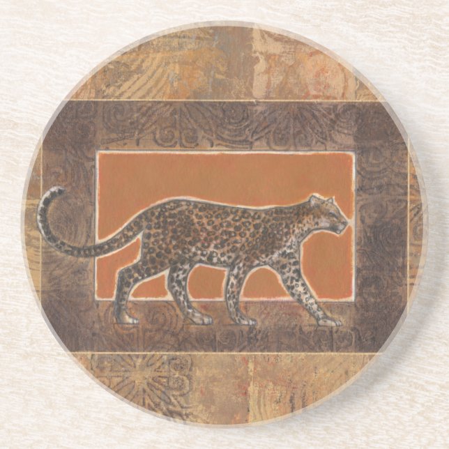 Leopard on Orange and Brown Background Coaster (Front)