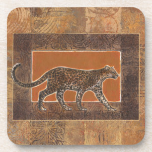 Leopard on Orange and Brown Background Coaster