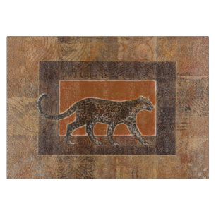 Leopard on Orange and Brown Background Cutting Board