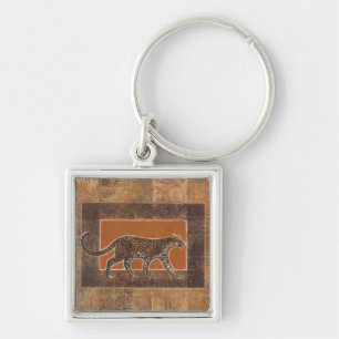 Leopard on Orange and Brown Background Key Ring