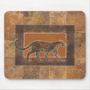 Leopard on Orange and Brown Background Mouse Mat