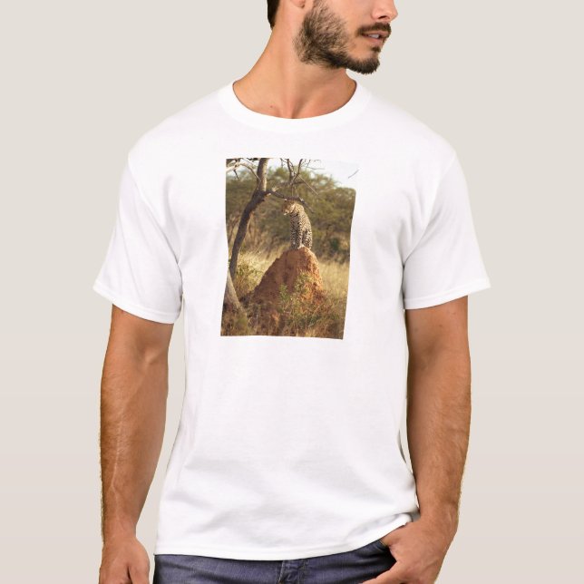 Leopard on Termite Mound in Namibia T-Shirt (Front)