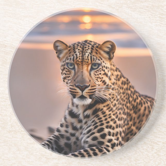 Leopard on the beach coaster (Front)