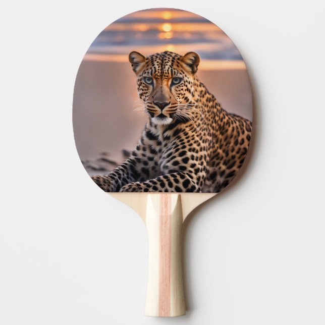 Leopard on the beach ping pong paddle (Front)