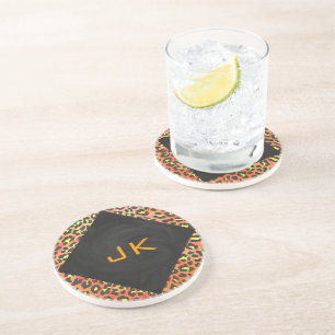 Leopard Orange and Yellow Monogram Coaster