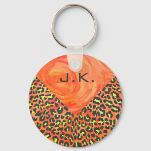 Leopard Orange and Yellow Monogram Key Ring