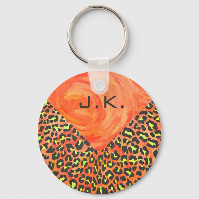 Leopard Orange and Yellow Monogram Key Ring (Front)