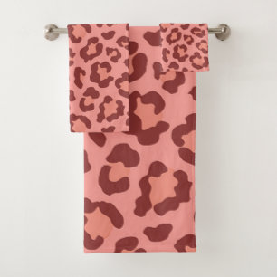 Leopard orange print bath towel set