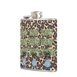  Leopard Orange Topiary Chinoiserie Ginger Jar  Hip Flask