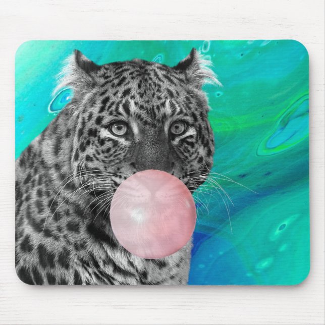 Leopard Panther Black White Pink Bubble Gum Blue Mouse Mat (Front)