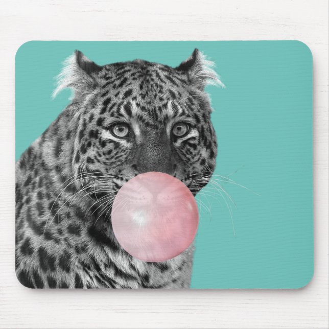 Leopard Panther Black White Pink Bubble Gum Blue Mouse Mat (Front)