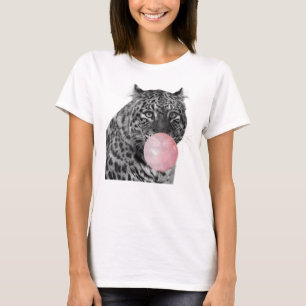 Leopard Panther Black White Pink Bubble Gum T-Shirt