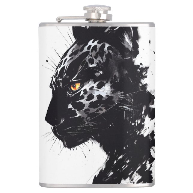 Leopard Panther Wild Nature Free Spirit Art Brush  Hip Flask (Front)