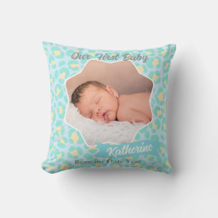 Leopard Pastel Blue Yellow Baby Photo Cushion